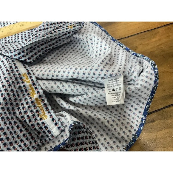 Robert Graham Shirt Mens Large L Blue Print Button Up Classic Fit Short Sleeve - Picture 10 of 12